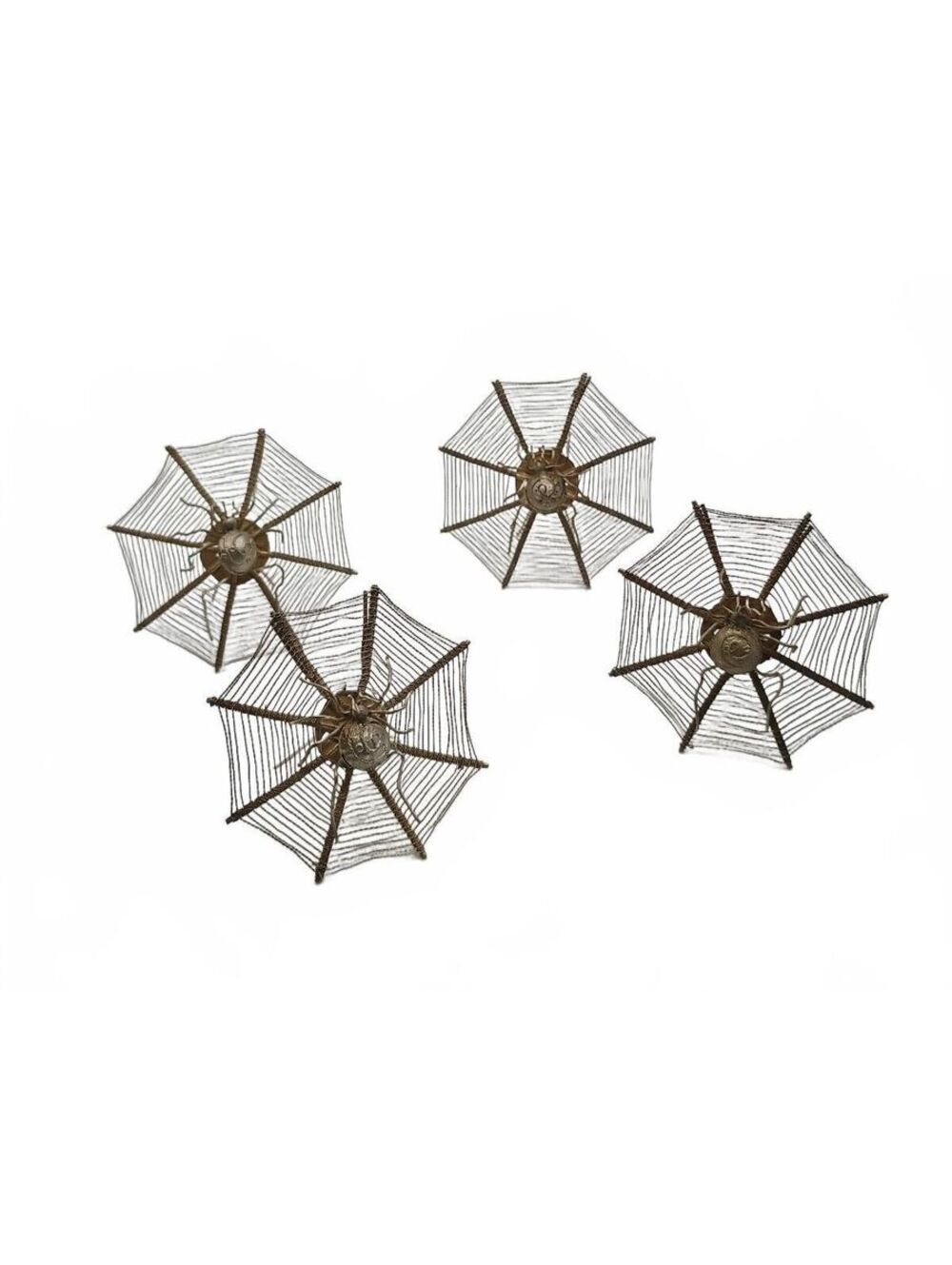 Antique early 1900s Sterling Silver Spider with Web Place Card Holder Set of 4